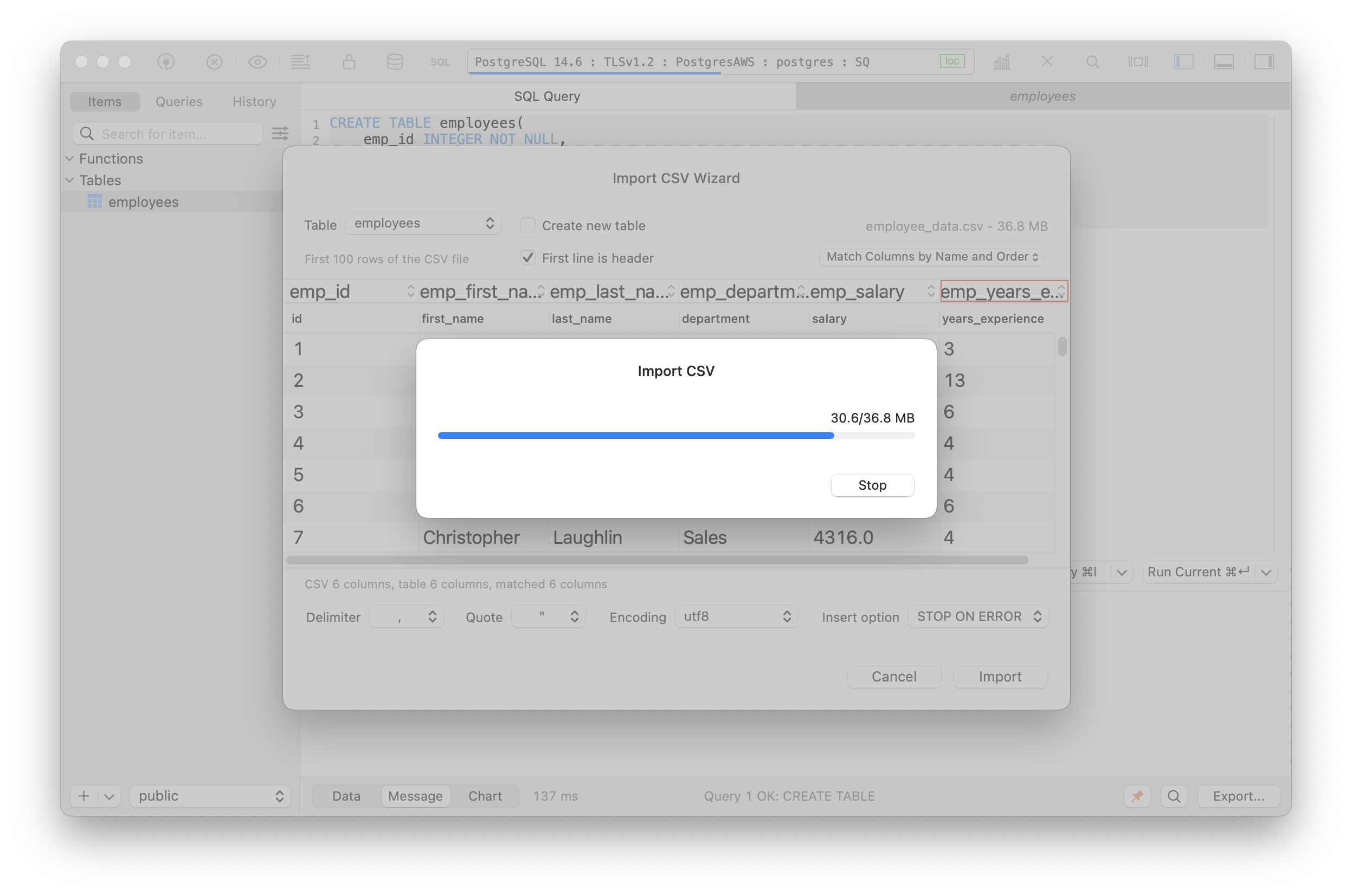 Image 9 - Importing local data to a PostgreSQL database